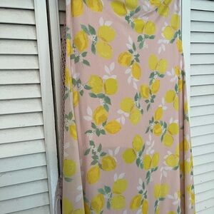 See You Monday Yellow Lemon Print Maxi Skirt